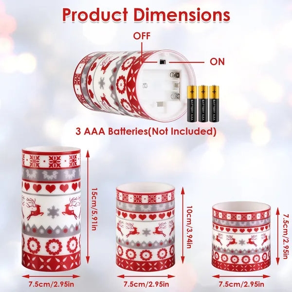 3Pcs Christmas Flameless LED Candles with Remote Control & Timer