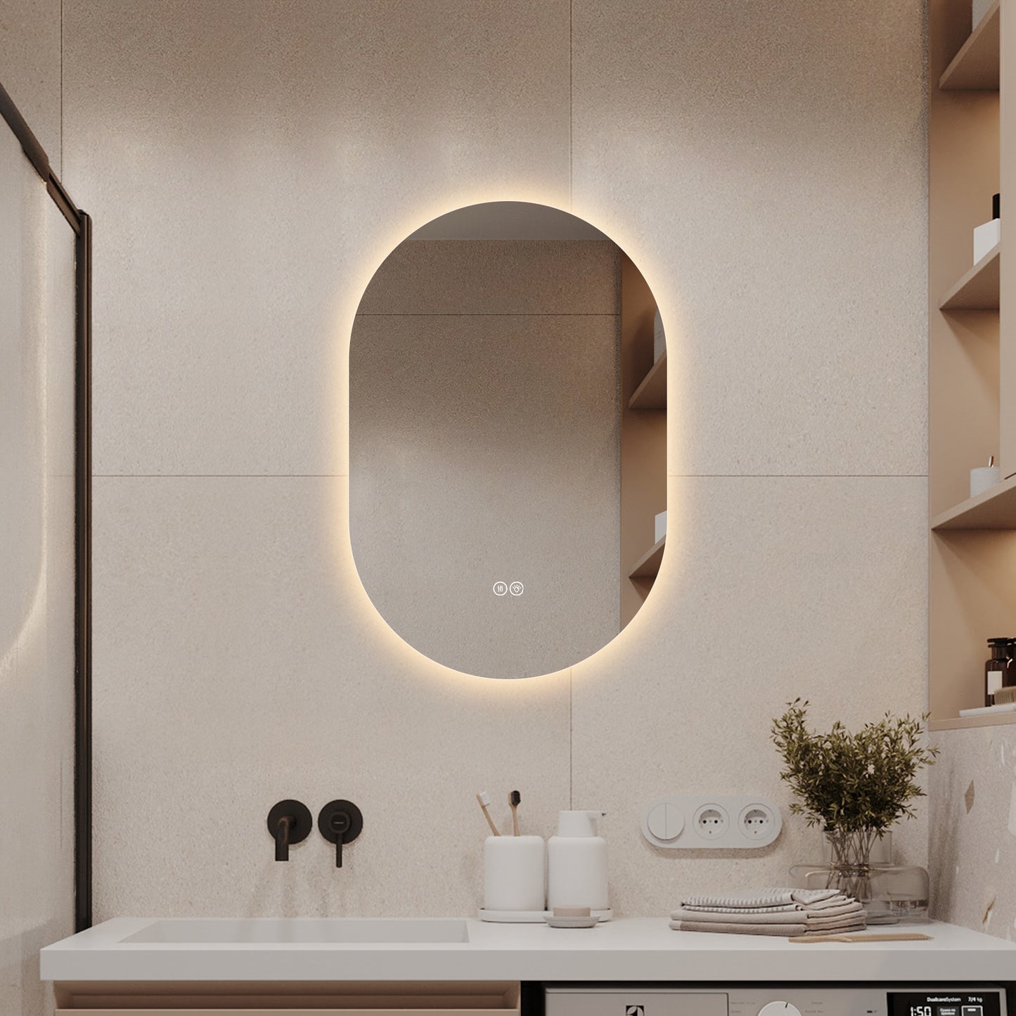 24x36 Capsule LED Backlit Bathroom Mirror - Antique Silver
