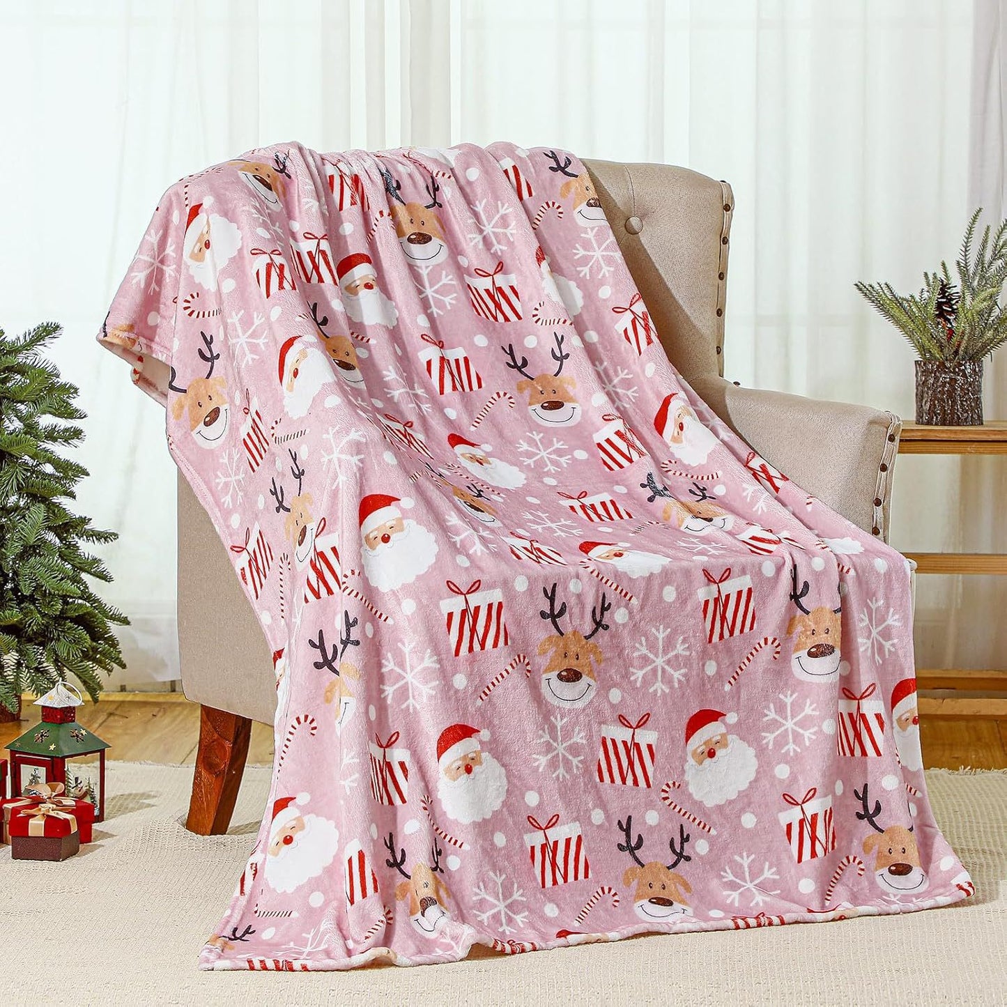 Christmas Themed Bedding Set with Gingerbread Men Snowflakes Candy Canes and Warm Blankets - Multiple Sizes & Styles