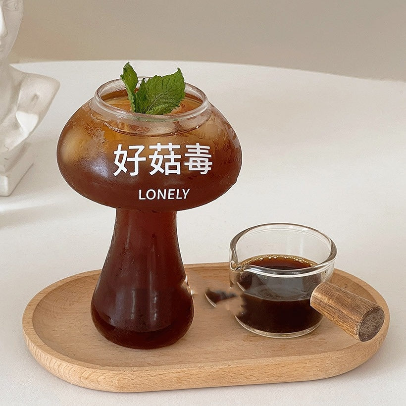 Creative Funny Mushroom Water Cup Glass Drinkware with Straw