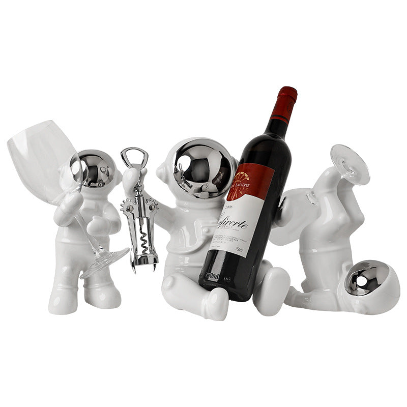 Modern Astronaut Wine Rack Decor - Silver Plated Wine Bottle Holder