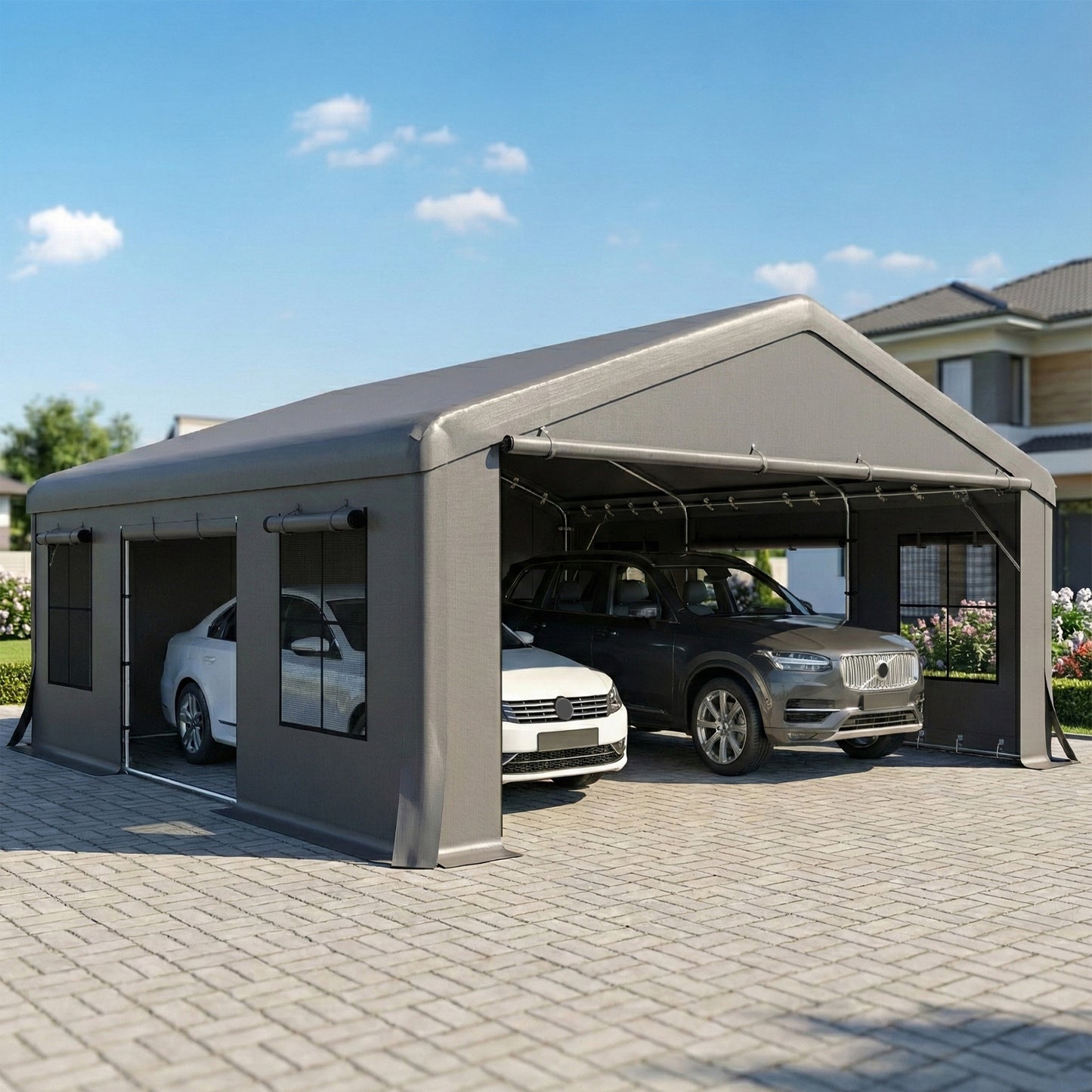 20' x 20' Heavy Duty Carport Canopy Tent with Roll-Up Doors