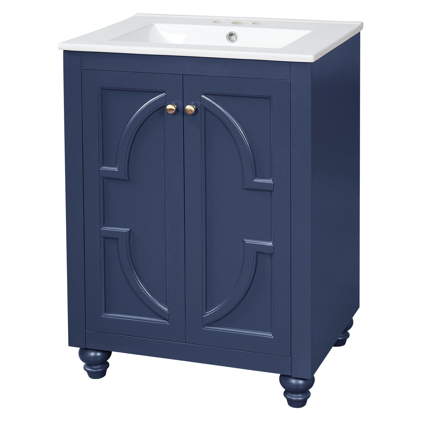 24" Blue Modern Bathroom Vanity with Ornate Design & Soft-Close Hinges