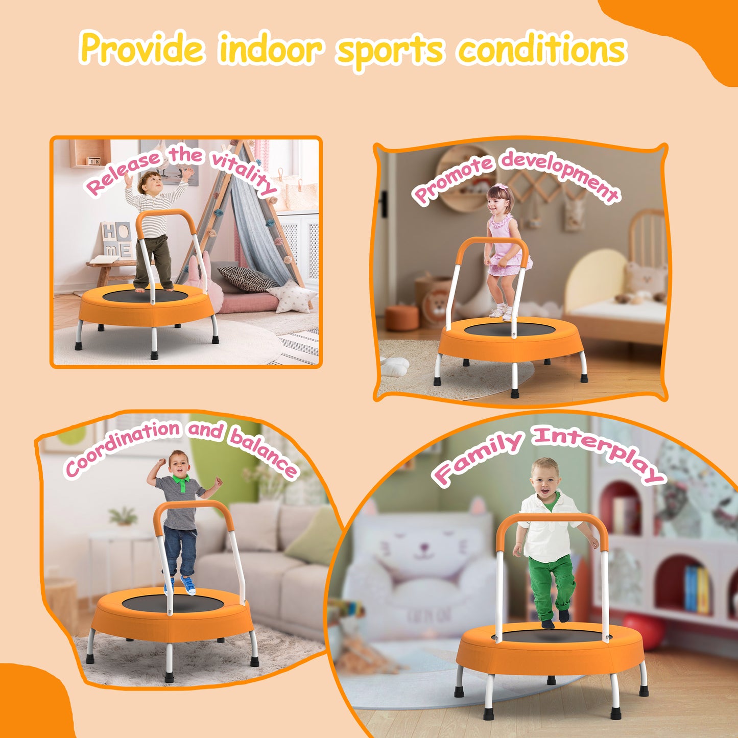 28-Inch Toddler Trampoline with Handle - Indoor & Outdoor Fun