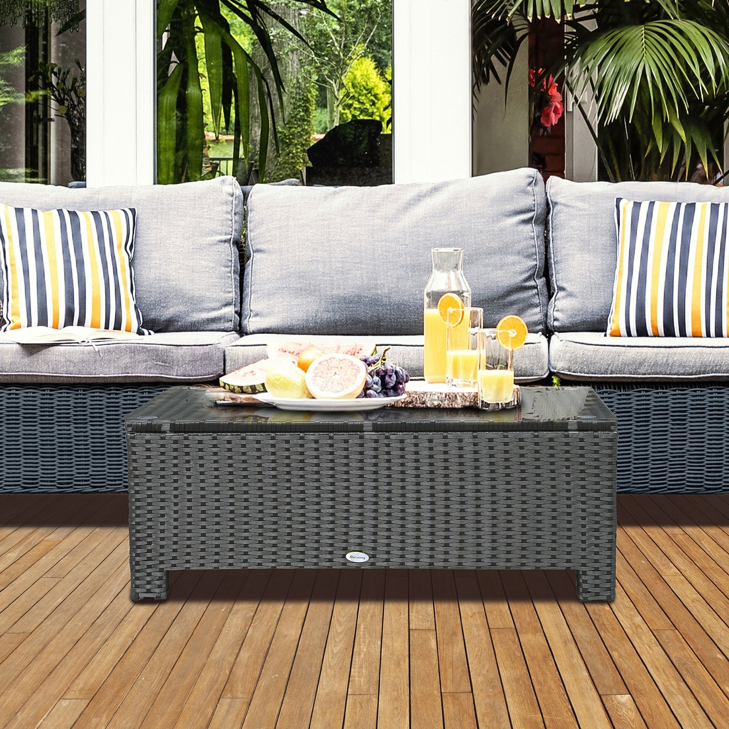 Outdoor Coffee Table - Hand-Woven PE Rattan, Weather Resistant, Black