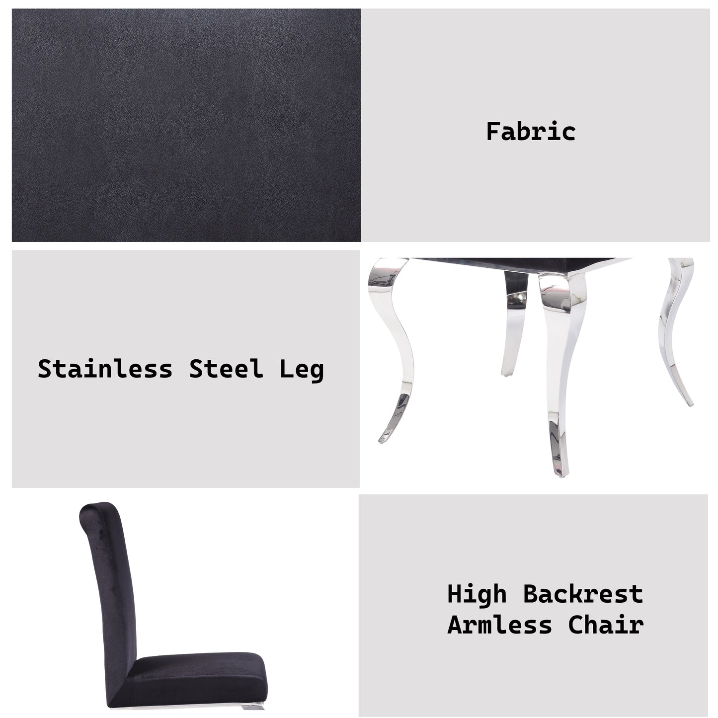 Fabiola Black Fabric & Stainless Steel Side Chair - Set of 2
