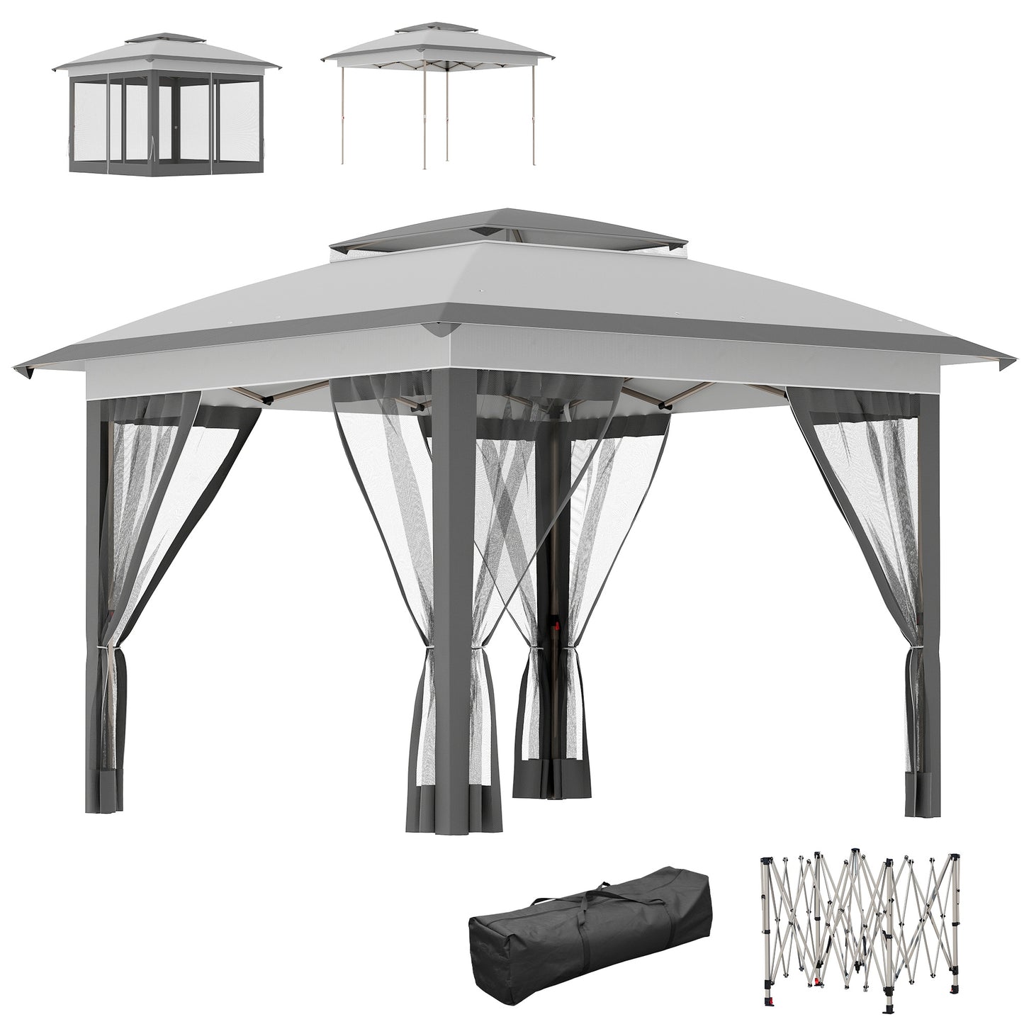 12x12 Pop Up Canopy Tent with Netting & Carry Bag - Gray