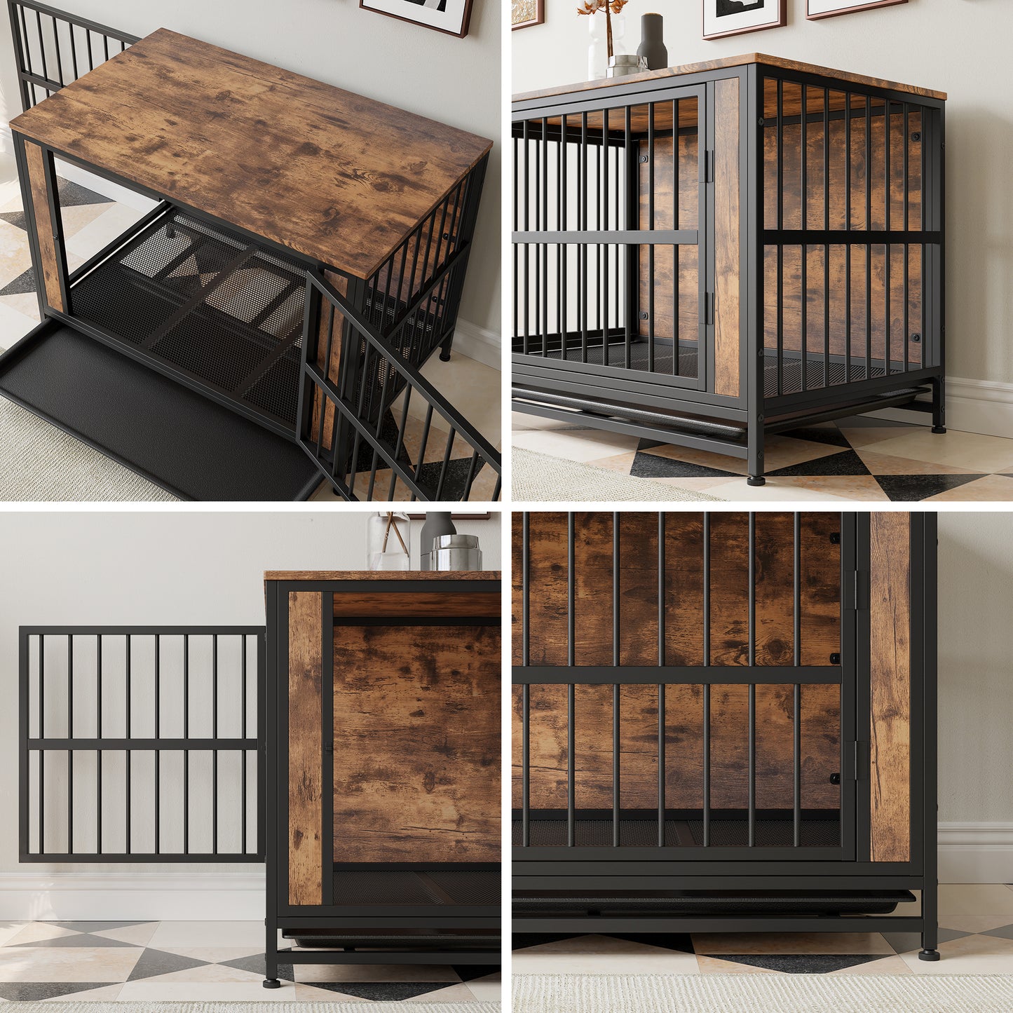 Wooden Dog Crate Table with Sliding Doors - Large Dog Kennel