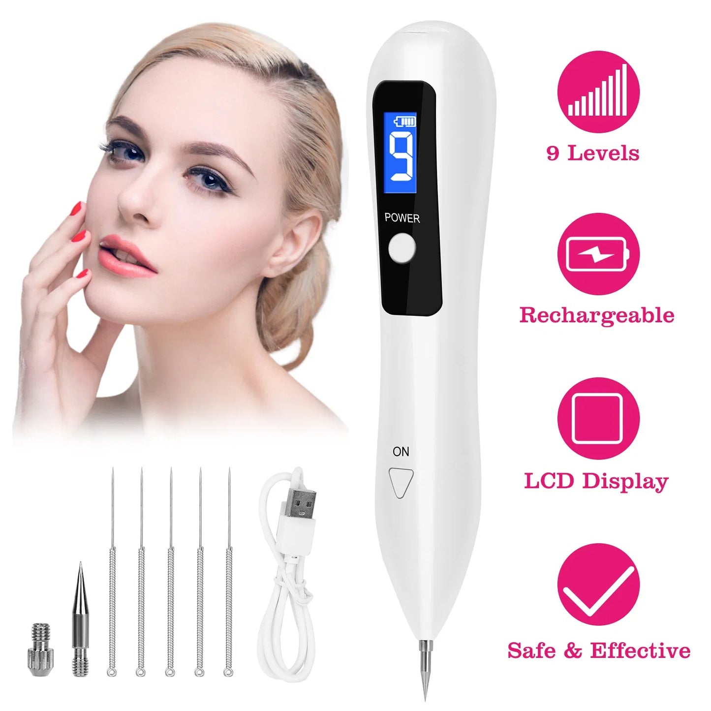 Skin Tag and Mole Removal Pen - 9 Adjustable Intensity Levels, USB Rechargeable