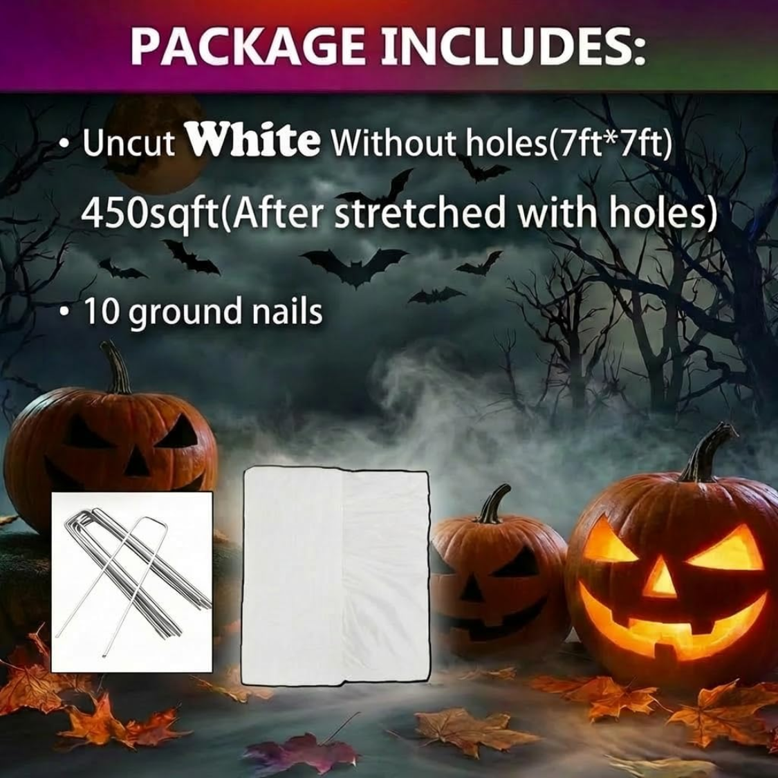 Giant Halloween Spider Web Decoration - 450 Sq Ft with Stakes