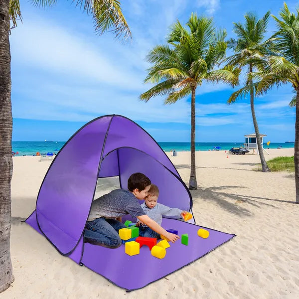 Automatic Beach Tent Canopy - UV Protection, Waterproof, Net Window, Purple