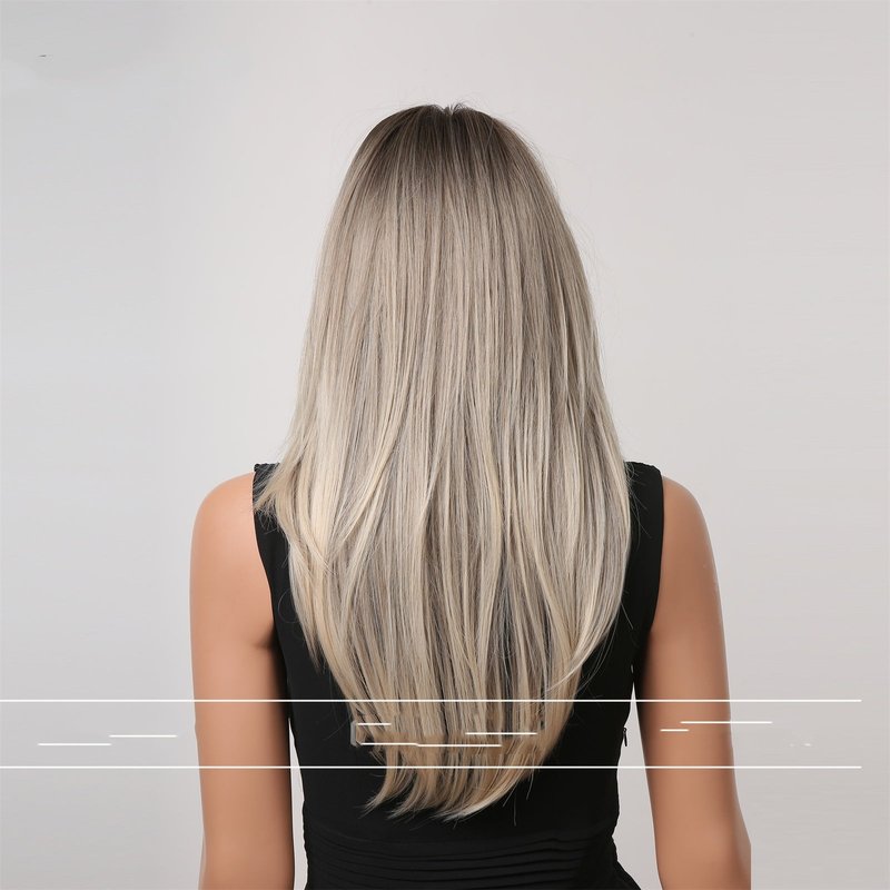 Fashionable Medium Length Synthetic Wig with Eight Character Bangs - Black or Silver