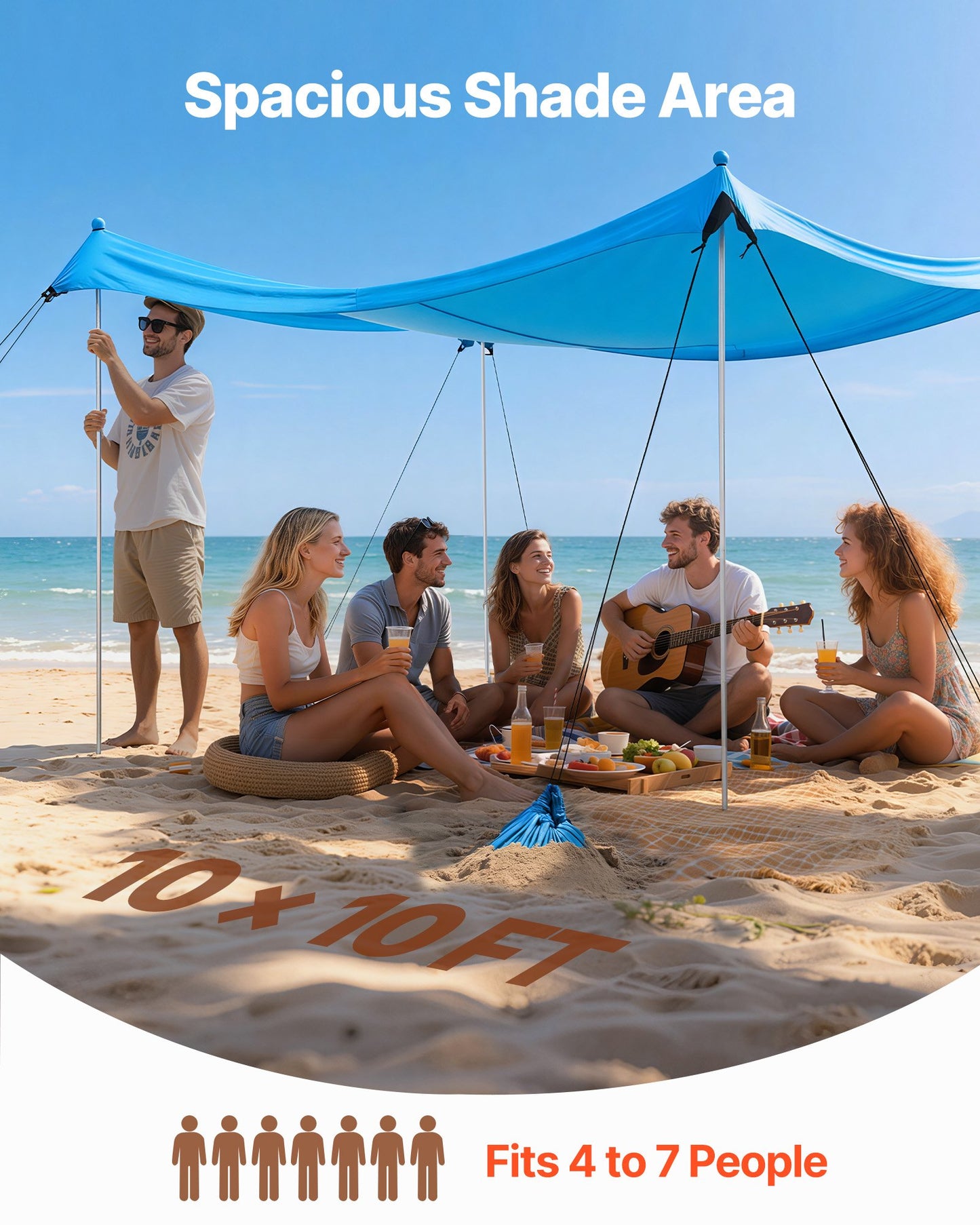 Portable Beach Tent Sun Shelter UPF 50+ 10x10 Ft Pop-Up Canopy with Sandbags & Poles