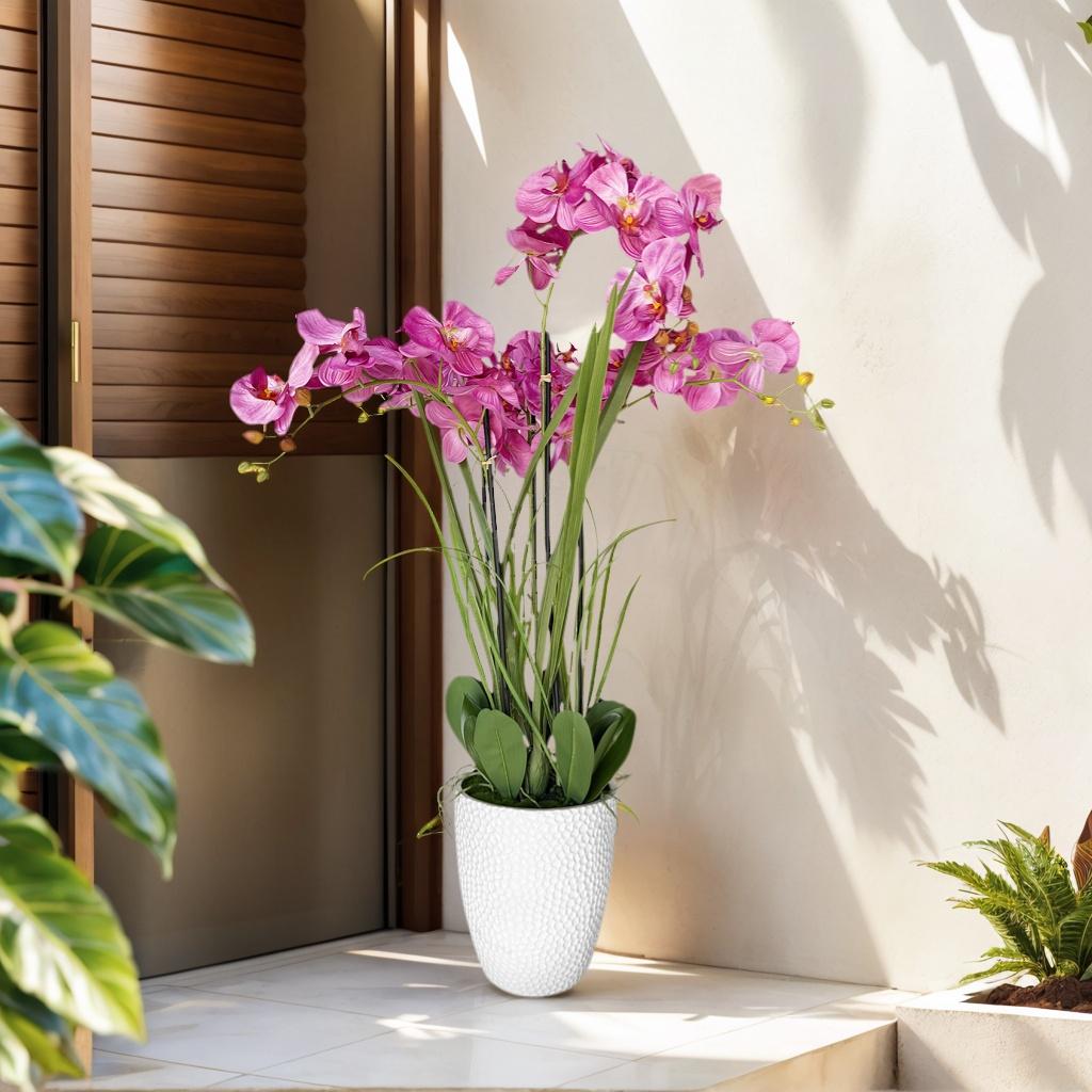 Artificial Orchid Arrangement - Vibrant Magenta Floral Decor