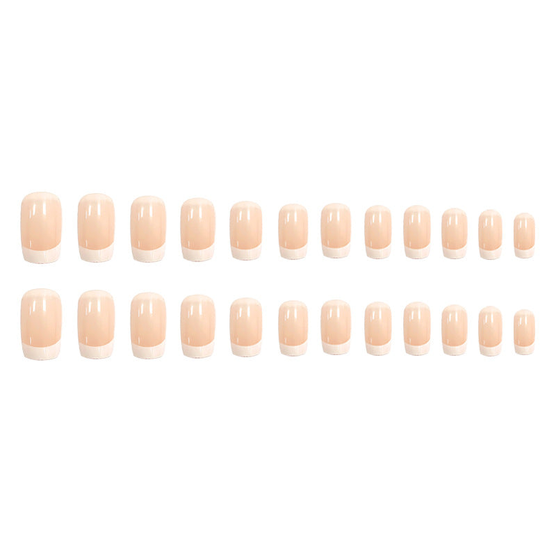 24-Piece Pink Fake Nail Art Kit - Short Square French Press-On Nails for Women & Girls