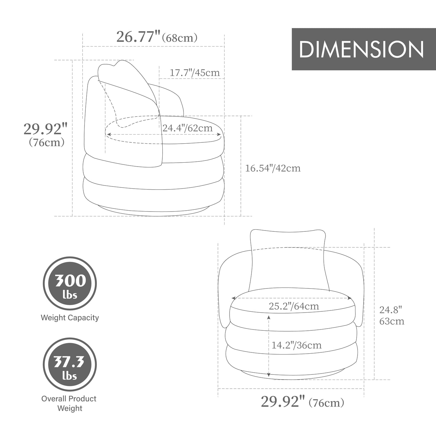30" Modern Round 360° Swivel Barrel Accent Chair - Green