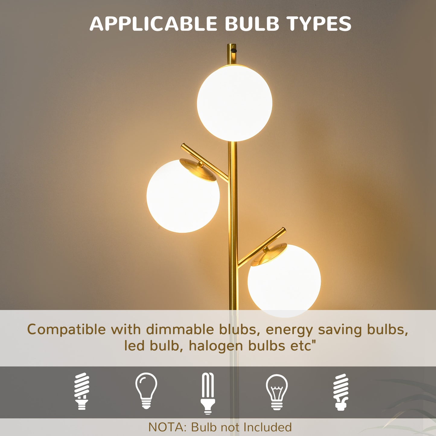 Modern 3-Light Floor Lamp with Globe Shades - Gold Tall Standing Lamp for Living Room