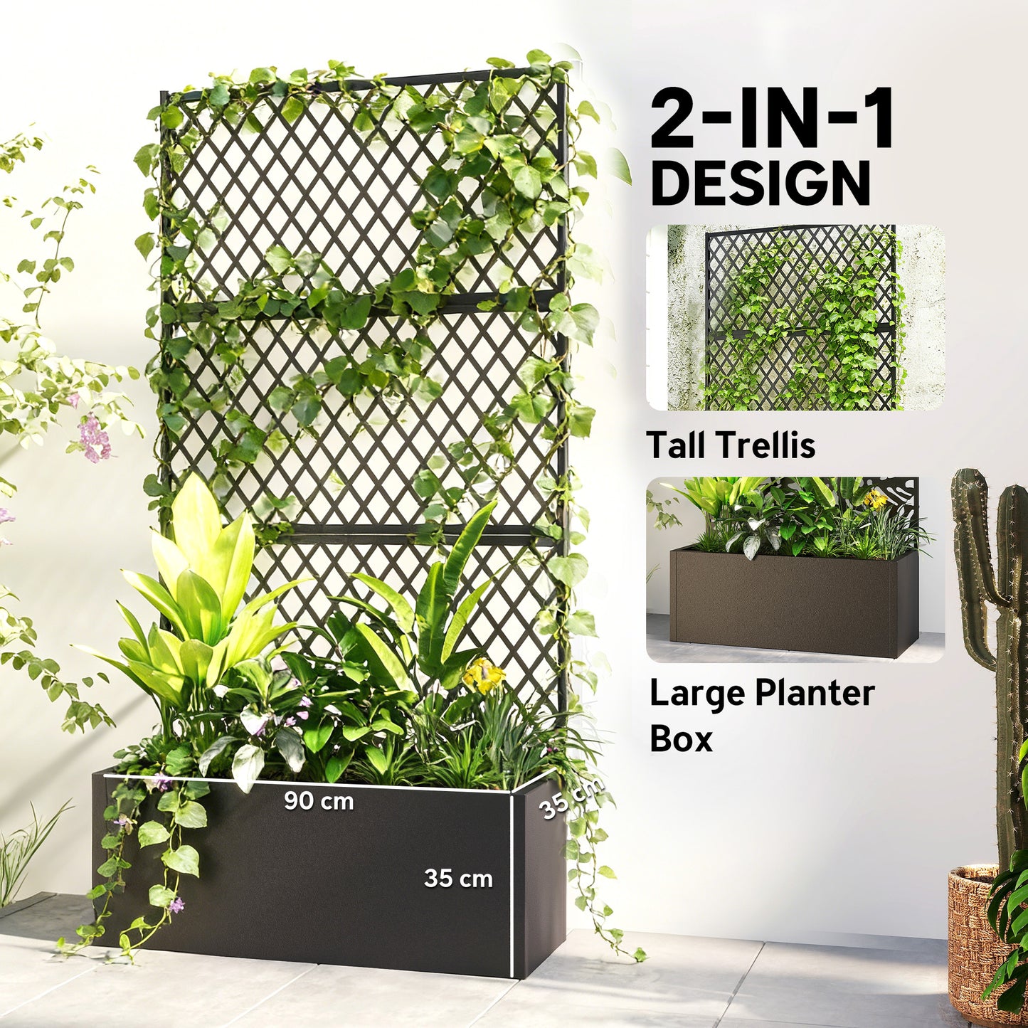 Metal Planter Box with Trellis - Outdoor Garden Flower and Herb Container