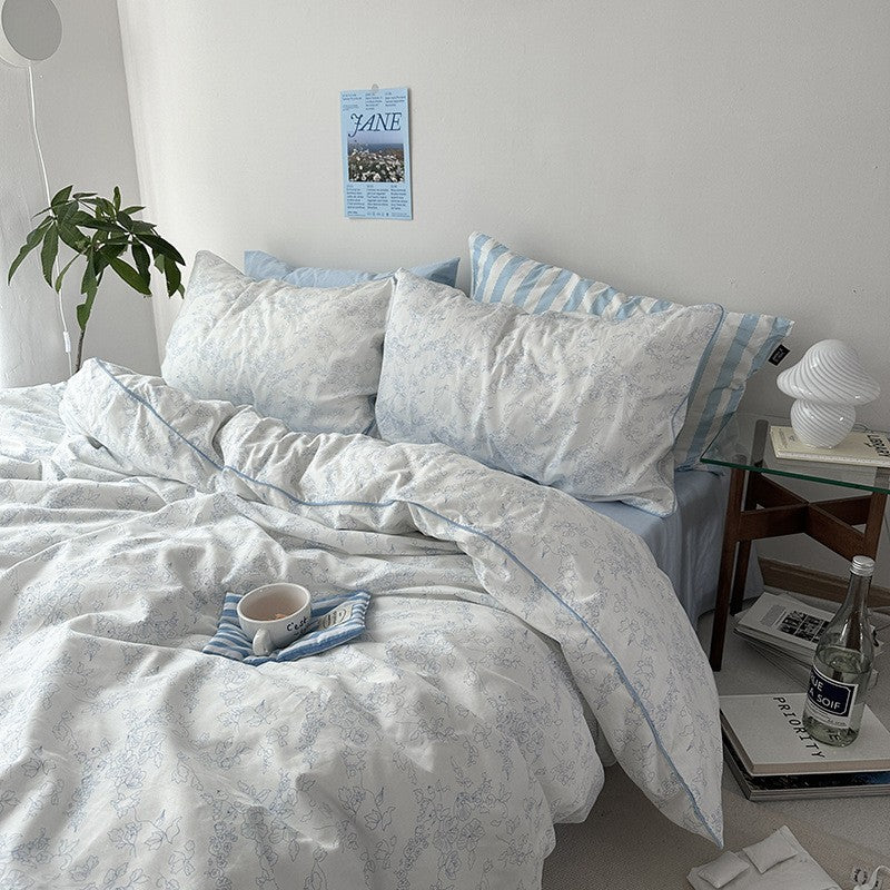 Embedded Rope Style Cotton Duvet Cover - Botanical Floral Pattern, Multiple Sizes