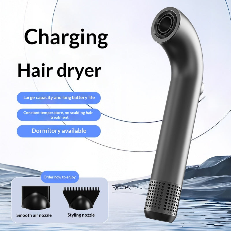Cordless Hair Dryer with Curved Handle, 300W Hot Cold Air, USB Charging