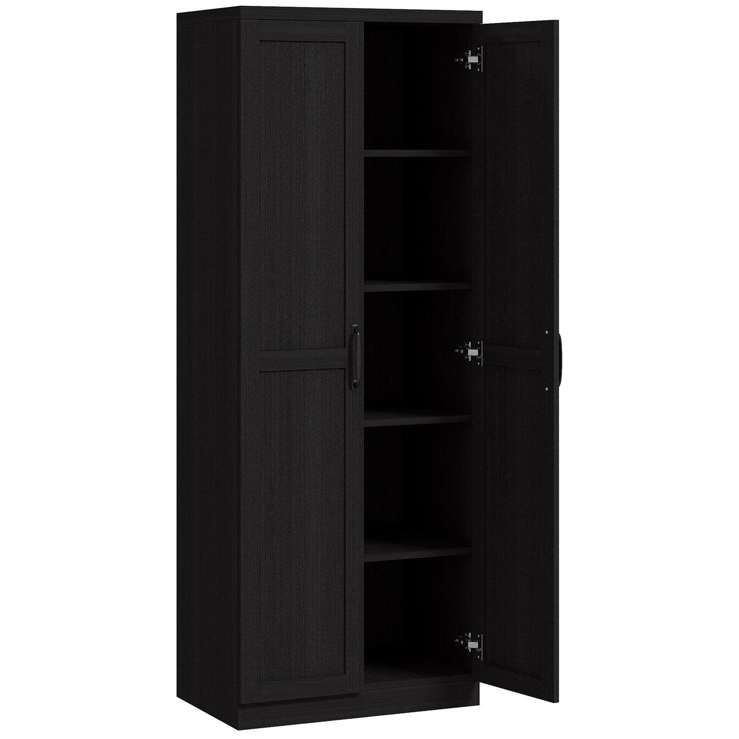 63" Freestanding Kitchen Pantry Cabinet with Adjustable Shelves - Black Wood Grain