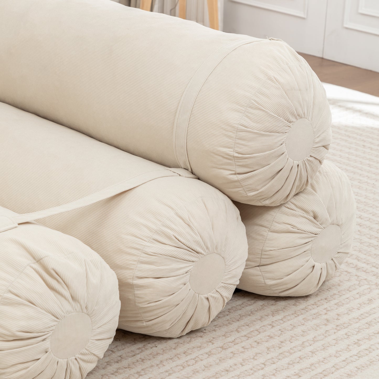 Adjustable Corduroy Floor Sofa - Beige Multi-Person Lounger