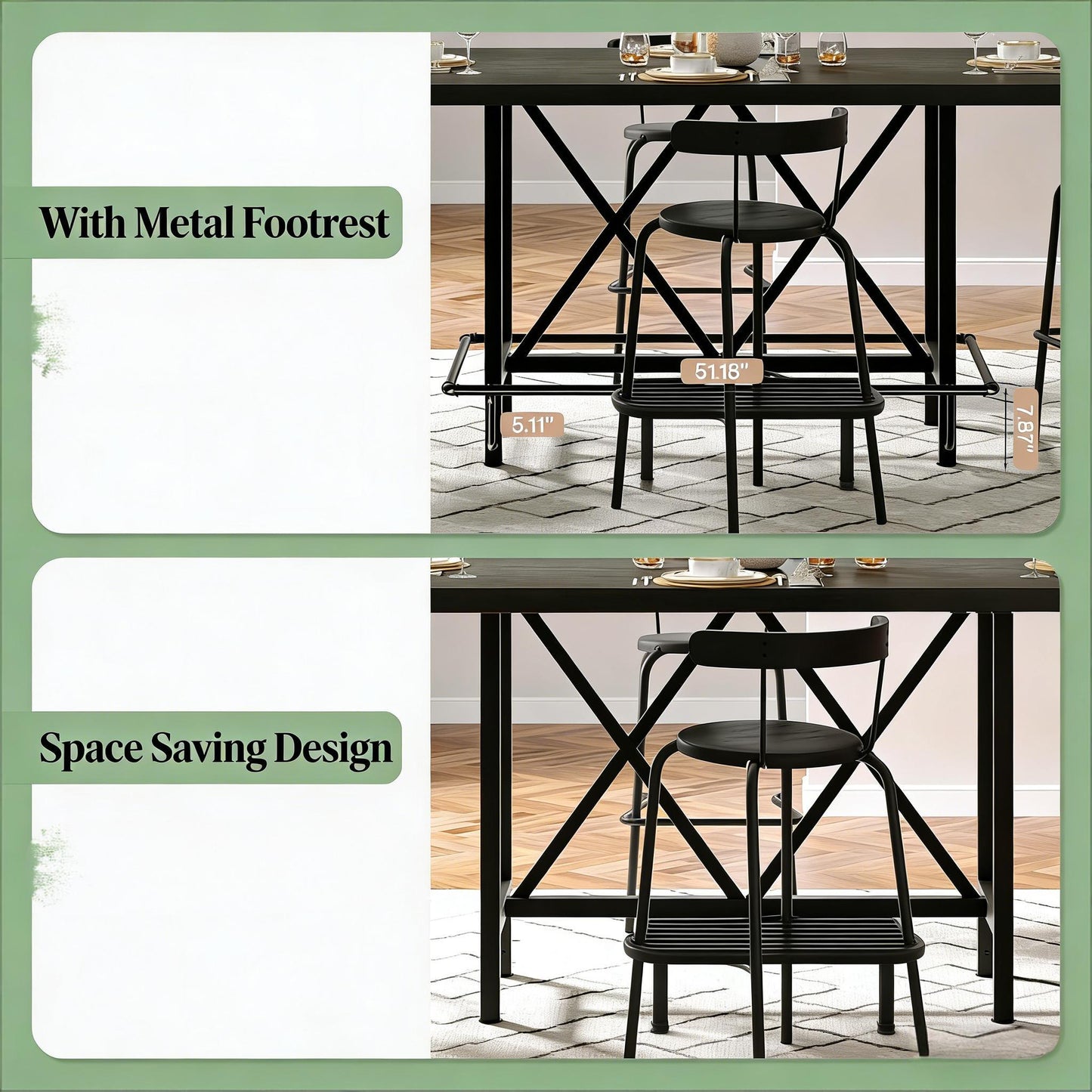Rectangular Dining Table - Spacious Bar Table for 6 - Black