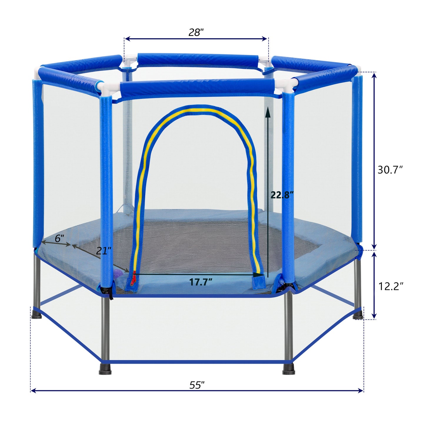55" Toddler Trampoline with Safety Net and Ocean Balls - Blue