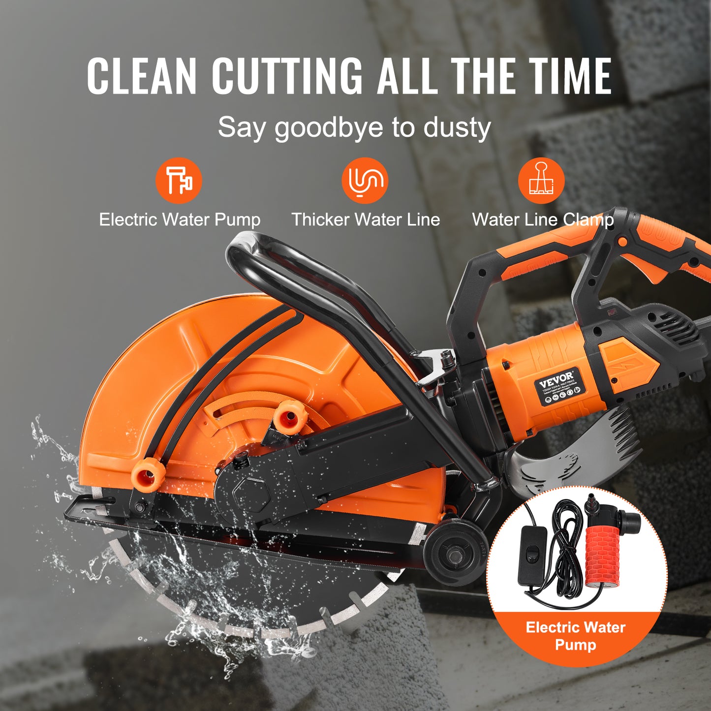 Electric Concrete Saw 16In 3200W Circular Cutter with Adjustable Depth Water Line