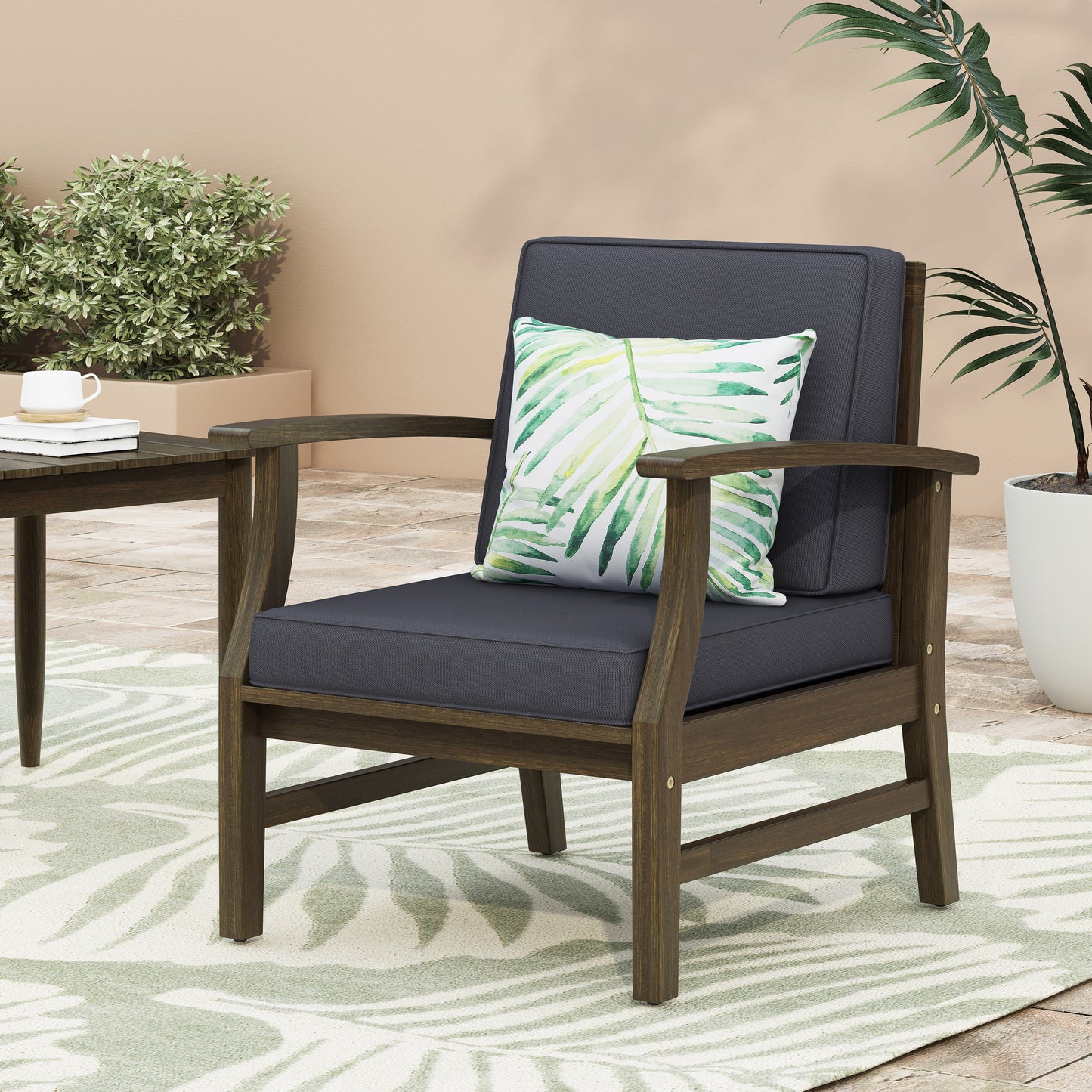 Acacia Wood Club Chair - Dark Grey, Modern Design