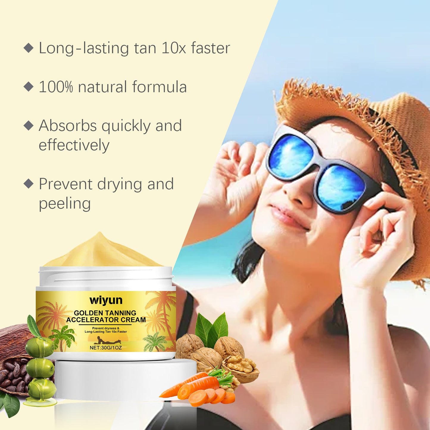 Natural Tanning Accelerator Cream with Carrot and Olive Oil - 30g