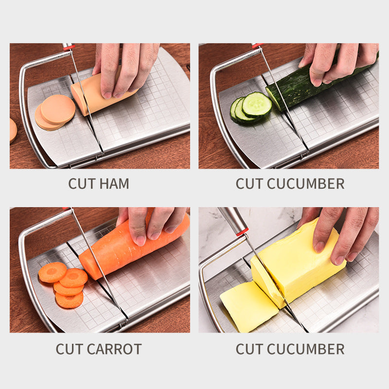 Stainless Steel Cheese Cutter with Scale - Modern Kitchen Slicer, Silver