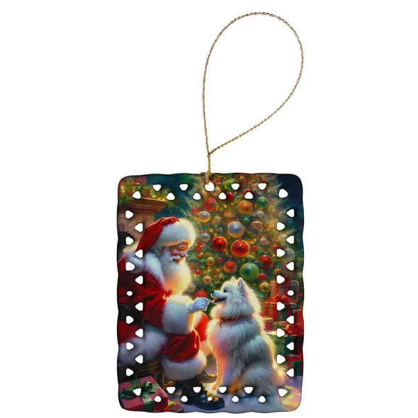 American Eskimo Dog Porcelain Christmas Ornament with Gold Cord