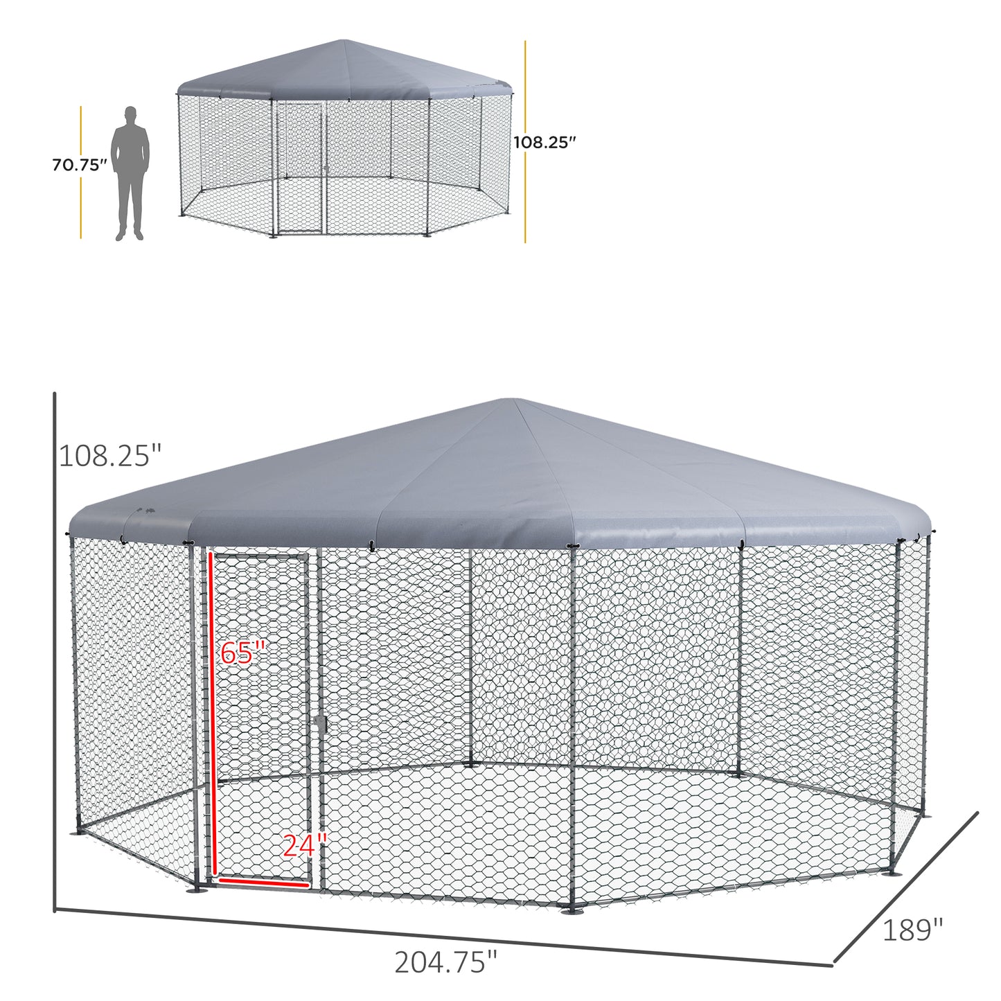17.1 ft x 15.7 ft Chicken Run with Cover for 19-25 Chickens - Silver