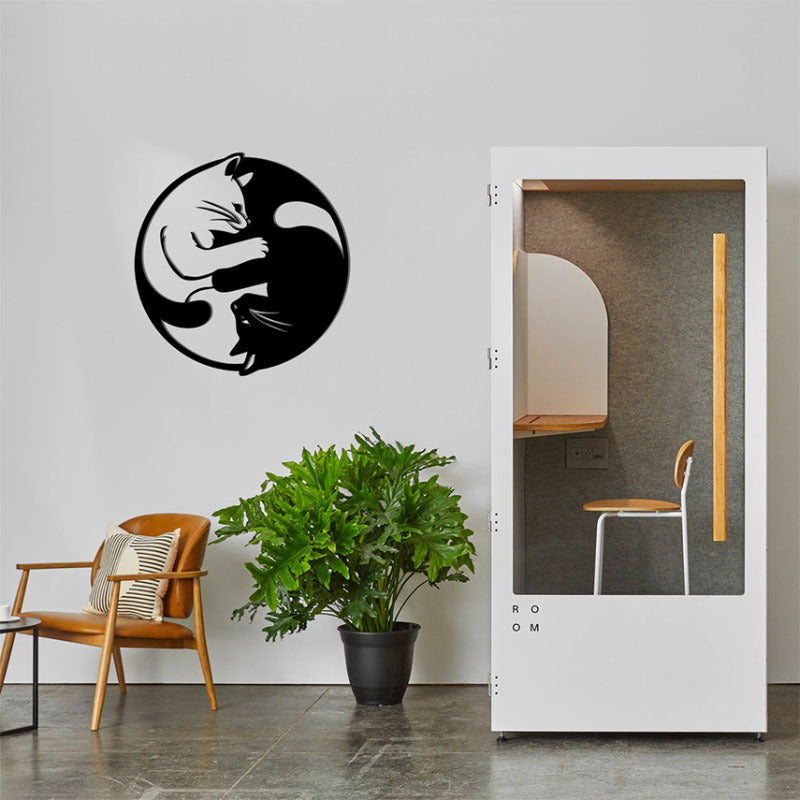 Yin Yang Cat Wall Art Sculpture - Handmade Wrought Iron Decor