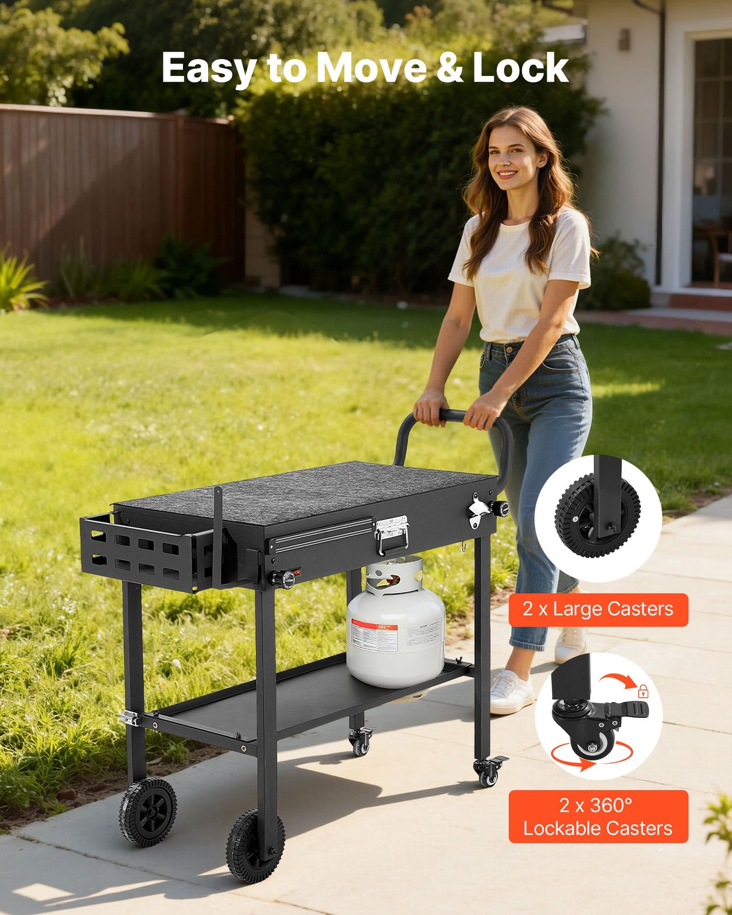 Foldable Outdoor Grill Cart with Magnetic Tool Rack and Tissue Holder - 31x17 Inch BBQ Prep Table