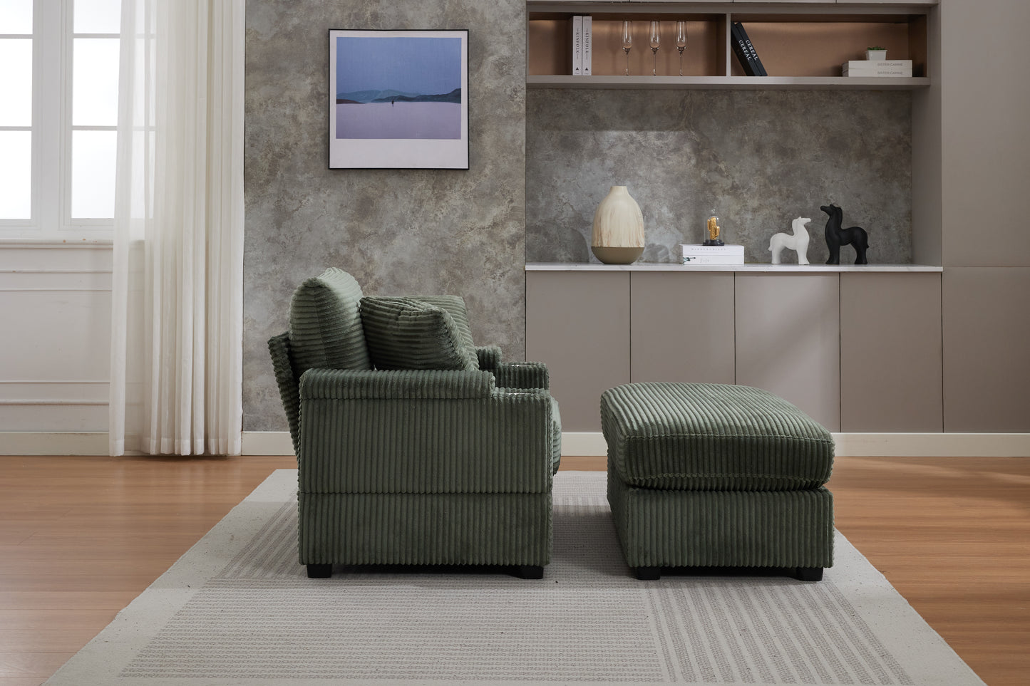 Corduroy Upholstered Chaise Lounge Sofa with Storage - Dark Green
