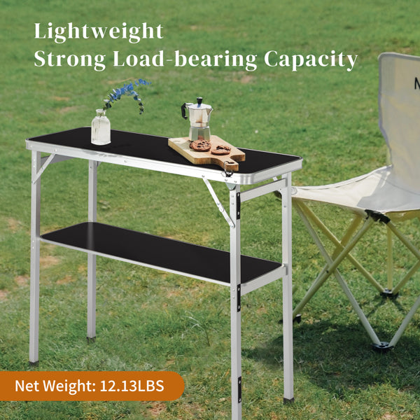 Portable Folding Bar Table with Shelf and Black Skirt - Indoor Outdoor Event Stand