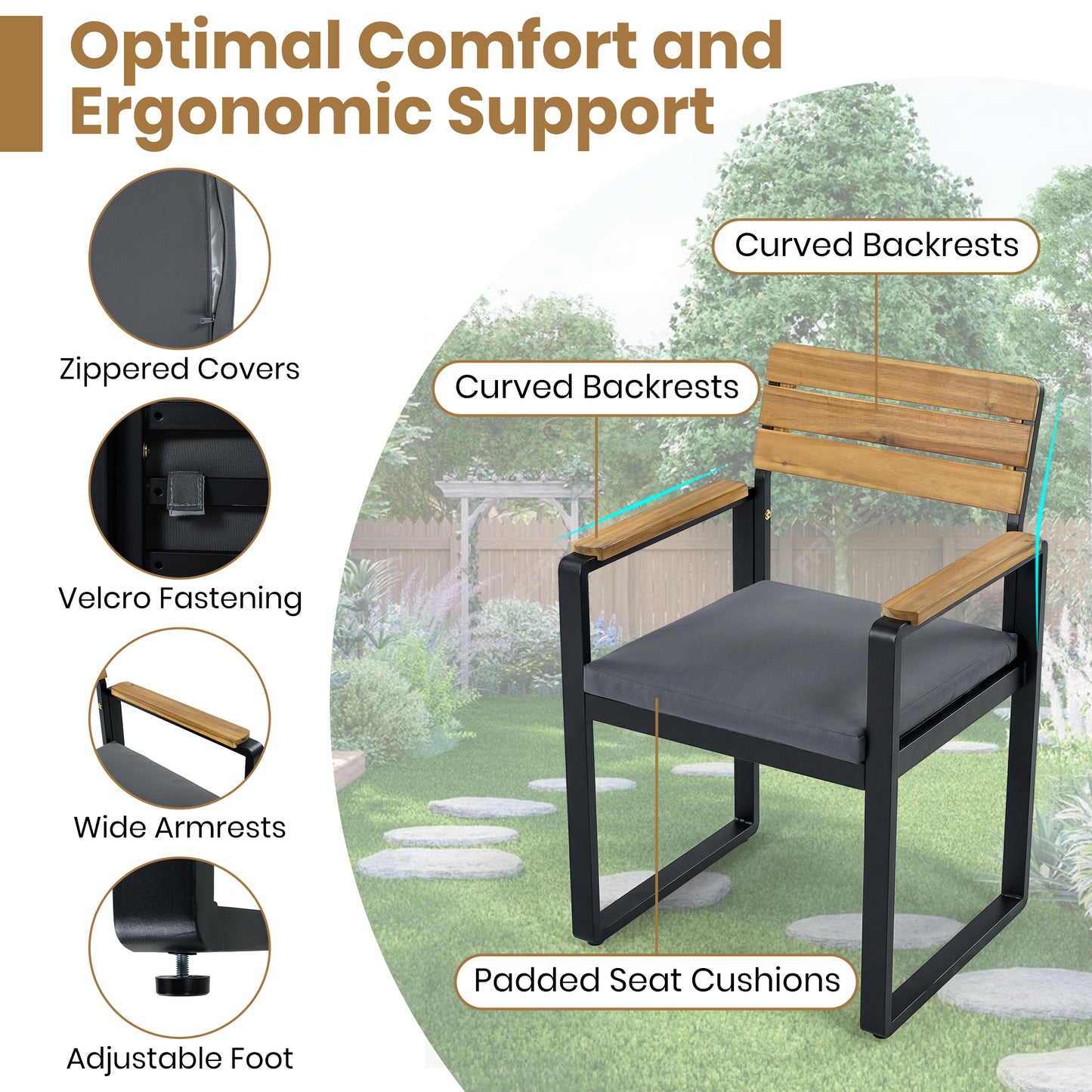 6-Piece Outdoor Dining Set, Acacia Wood, 1 Table With 4 Chairs &