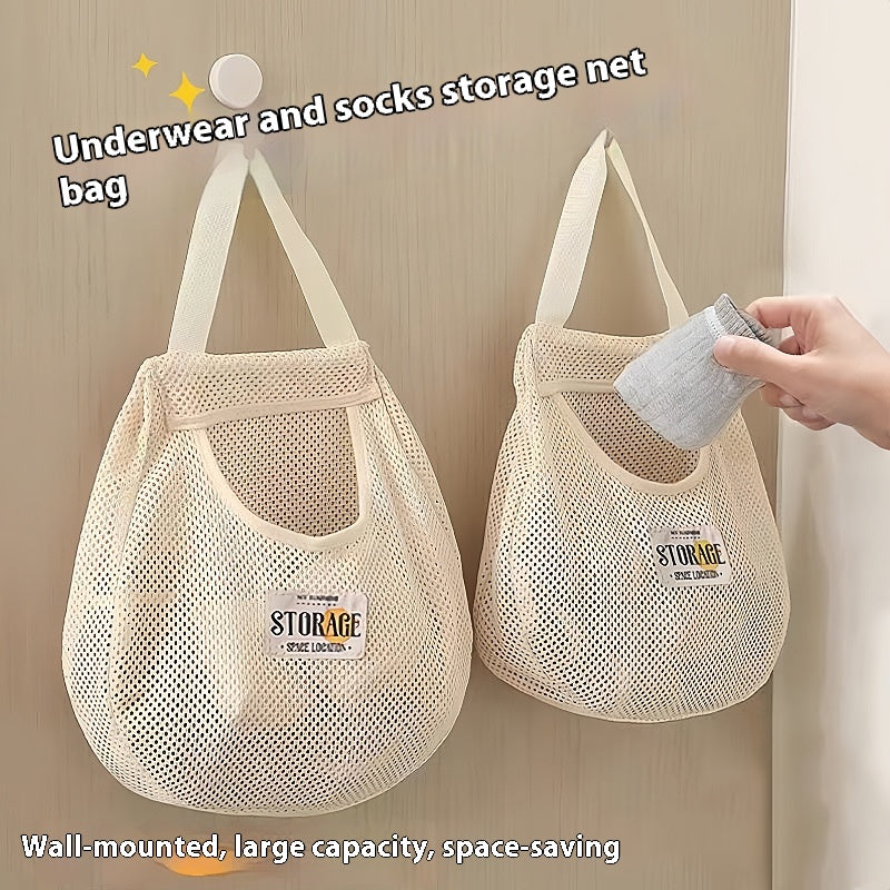Wall-Mounted Sock Storage Bag for Bedroom Organizers - Beige
