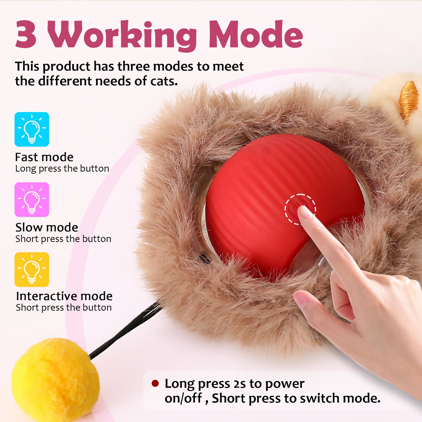 Interactive Cat and Dog Chase Toy Ball with Lights, Fluffy Tail & Bunny Ears