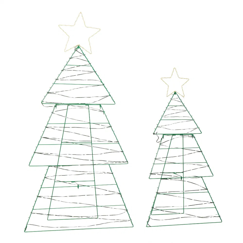 Lighted Metal Christmas Tree Yard Decorations - Set of 2 with 150 LED Lights