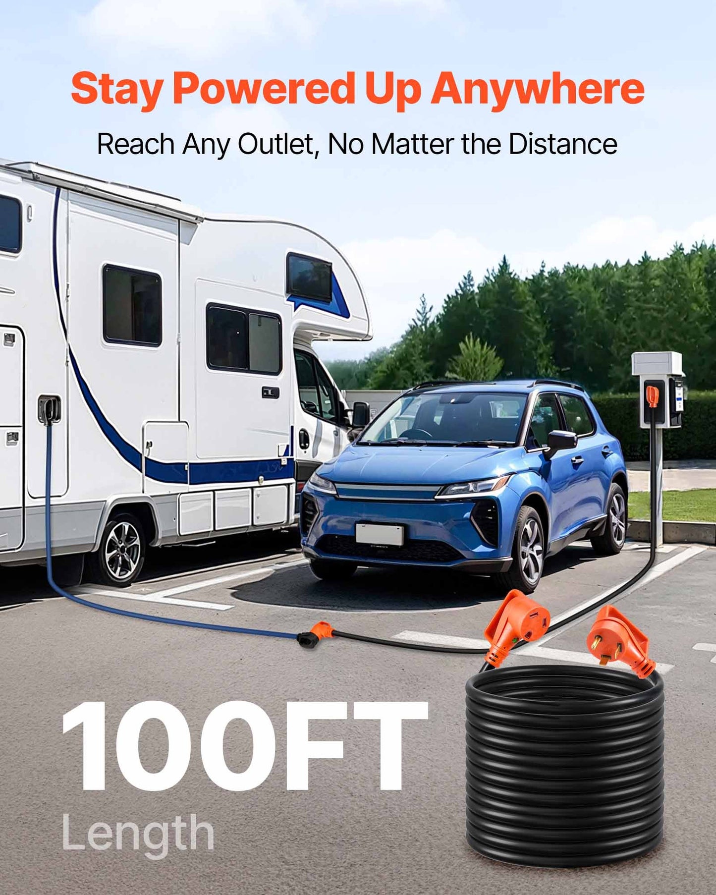 100 Ft Heavy-Duty RV Extension Cord 30A 10AWG NEMA TT-30P to NEMA TT-30R Black