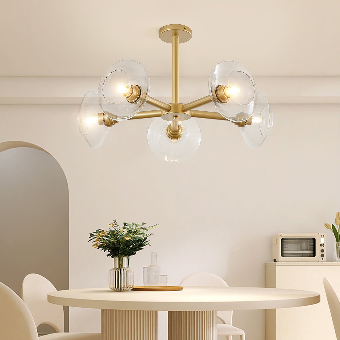 Modern Gold 5-Light Sputnik Chandelier with Clear Glass Shades