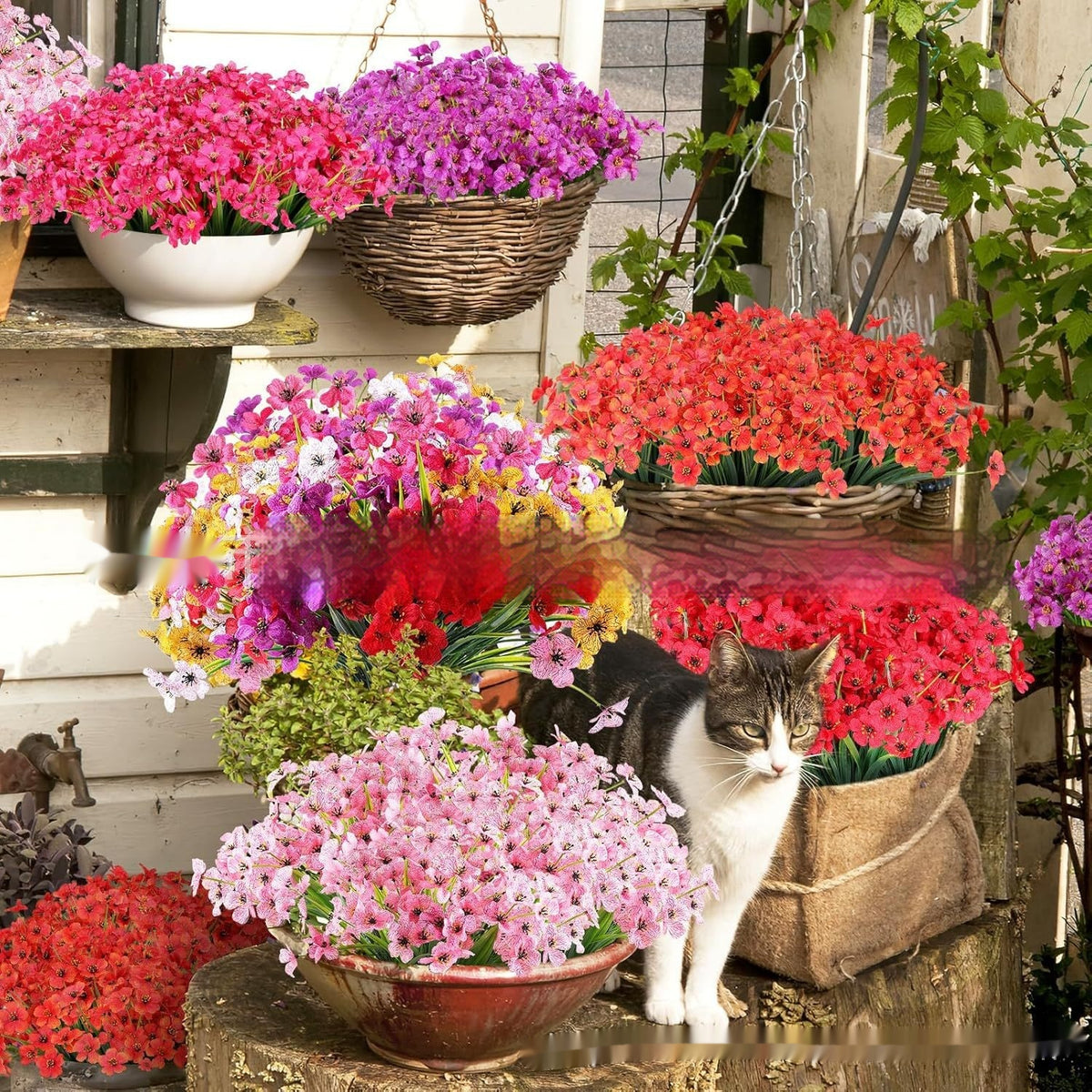 Spring Grass Violet Artificial Flower Set - UV Protection for Garden & Home Decor