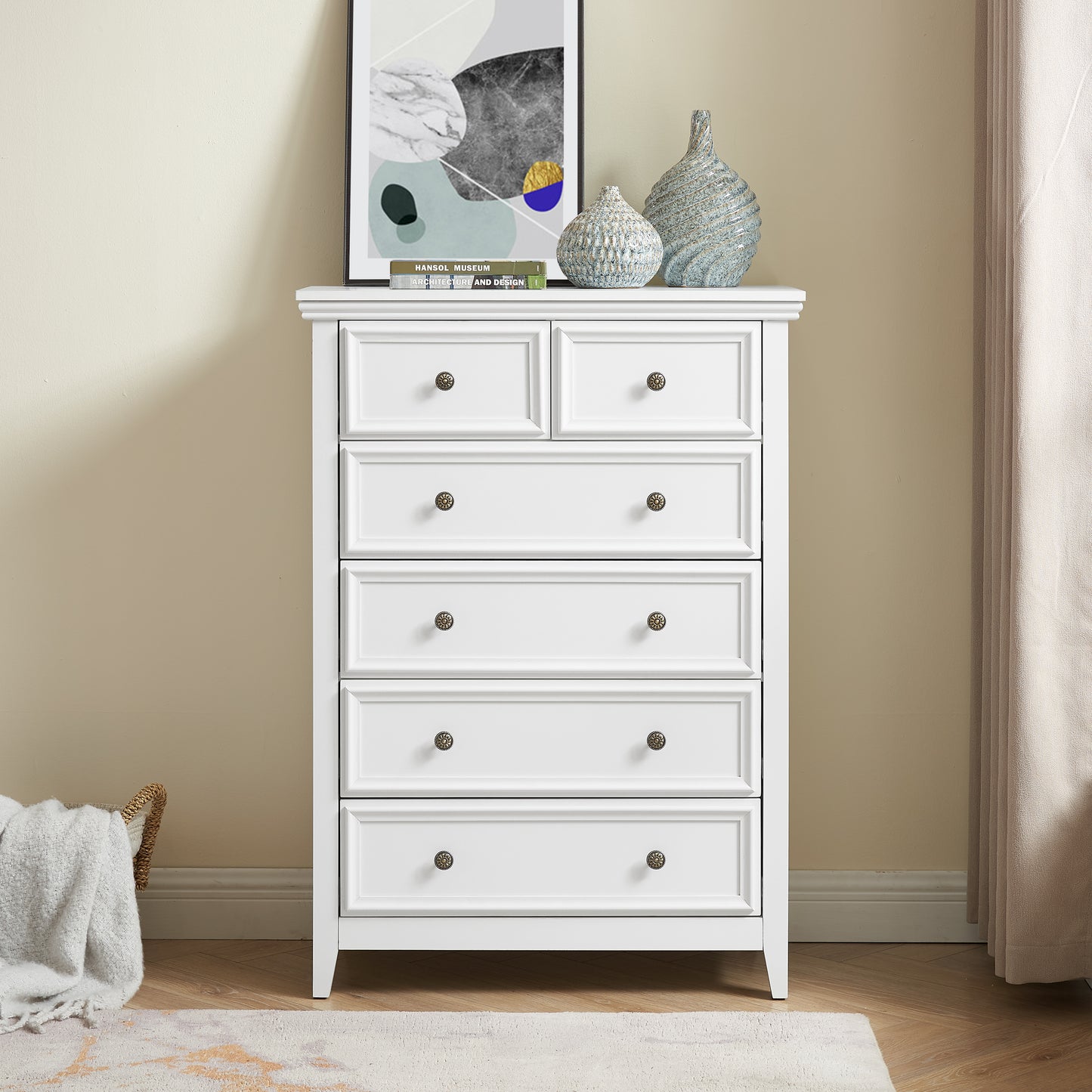 Modern 6-Drawer Dresser - White Chest of Drawers for Storage