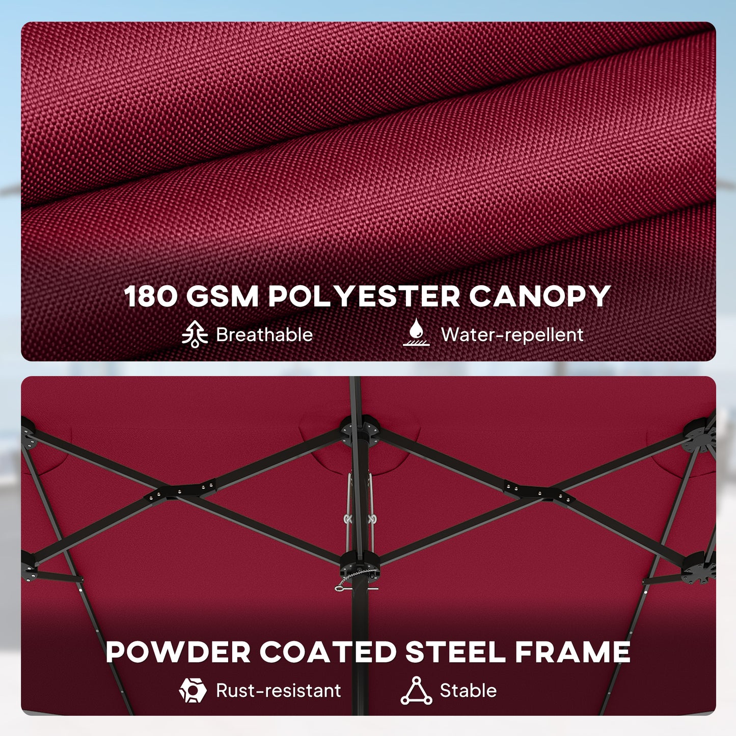 Double-Sided Garden Parasol with LED Solar Lights - Wine Red