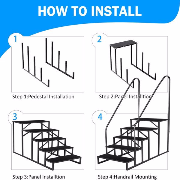 5-Step RV Ladder with Handrail - Anti-Slip Hot Tub Steps