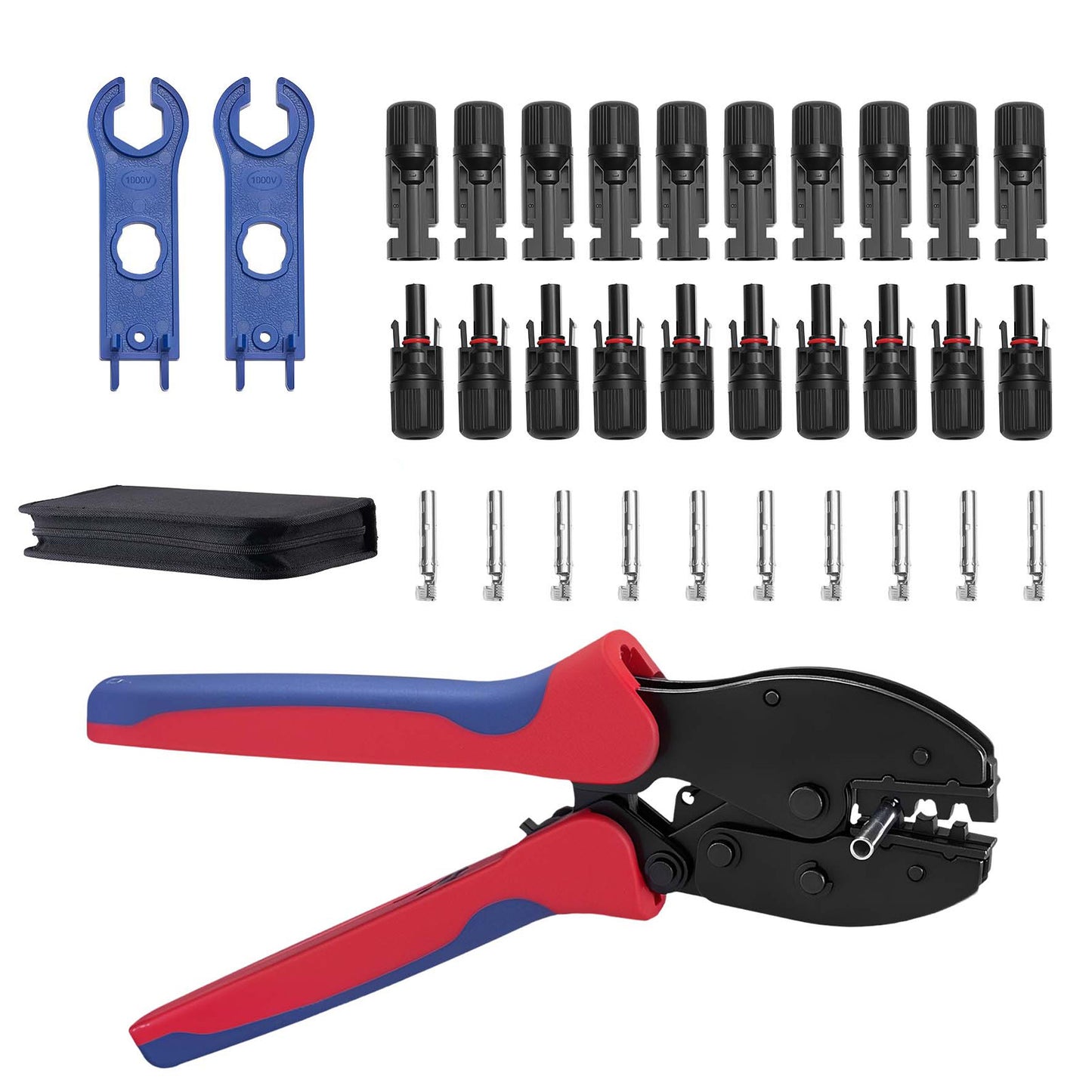 Solar Connector Crimping Tool Kit with 10 Pairs Connectors and Storage Case - Ratcheting AWG 14-10