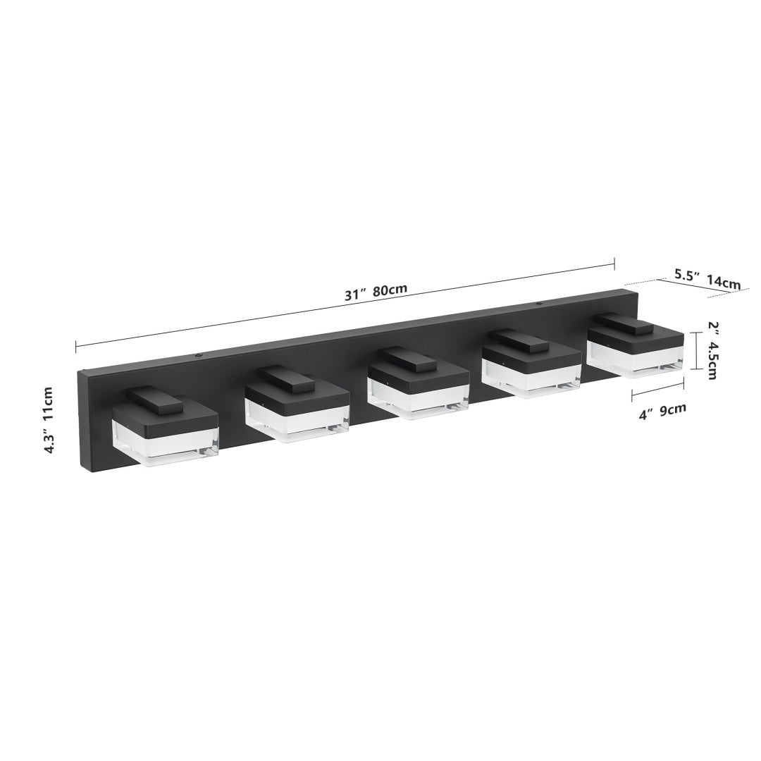 Modern Black Bathroom Vanity Light Fixture - 5 LED Lights